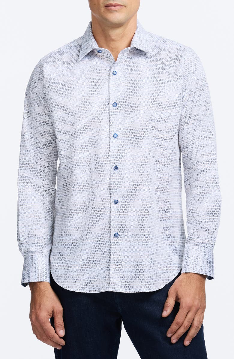 Robert Graham Akehurst Geo Print Stretch Cotton Button-Up Shirt, Main, color, Blue Multi