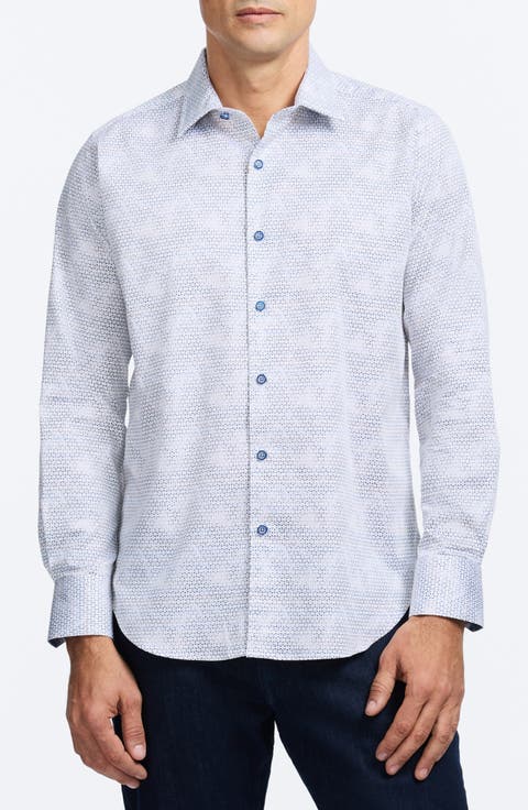 Akehurst Geo Print Stretch Cotton Button-Up Shirt