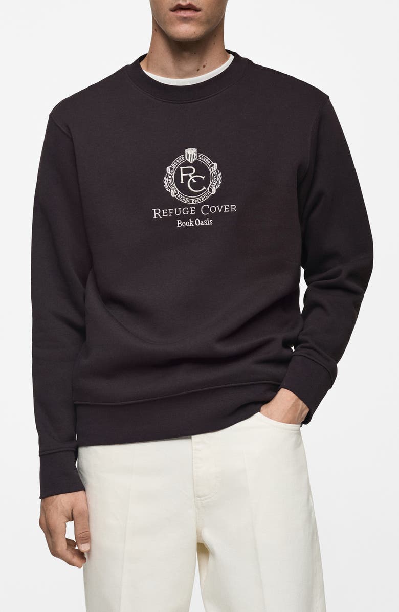 MANGO Book Club Embroidered Sweatshirt, Main, color, Purple