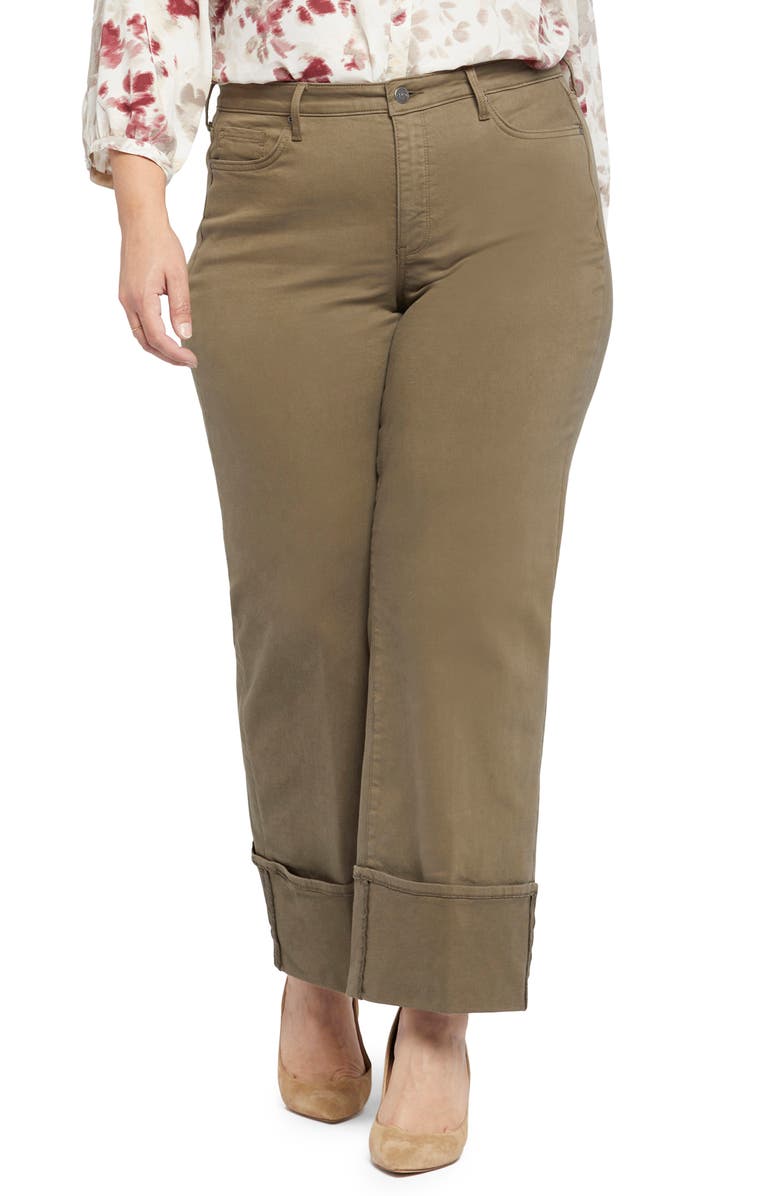 NYDJ Teresa Deep Cuff Wide Leg Jeans, Main, color, Ripe Olive