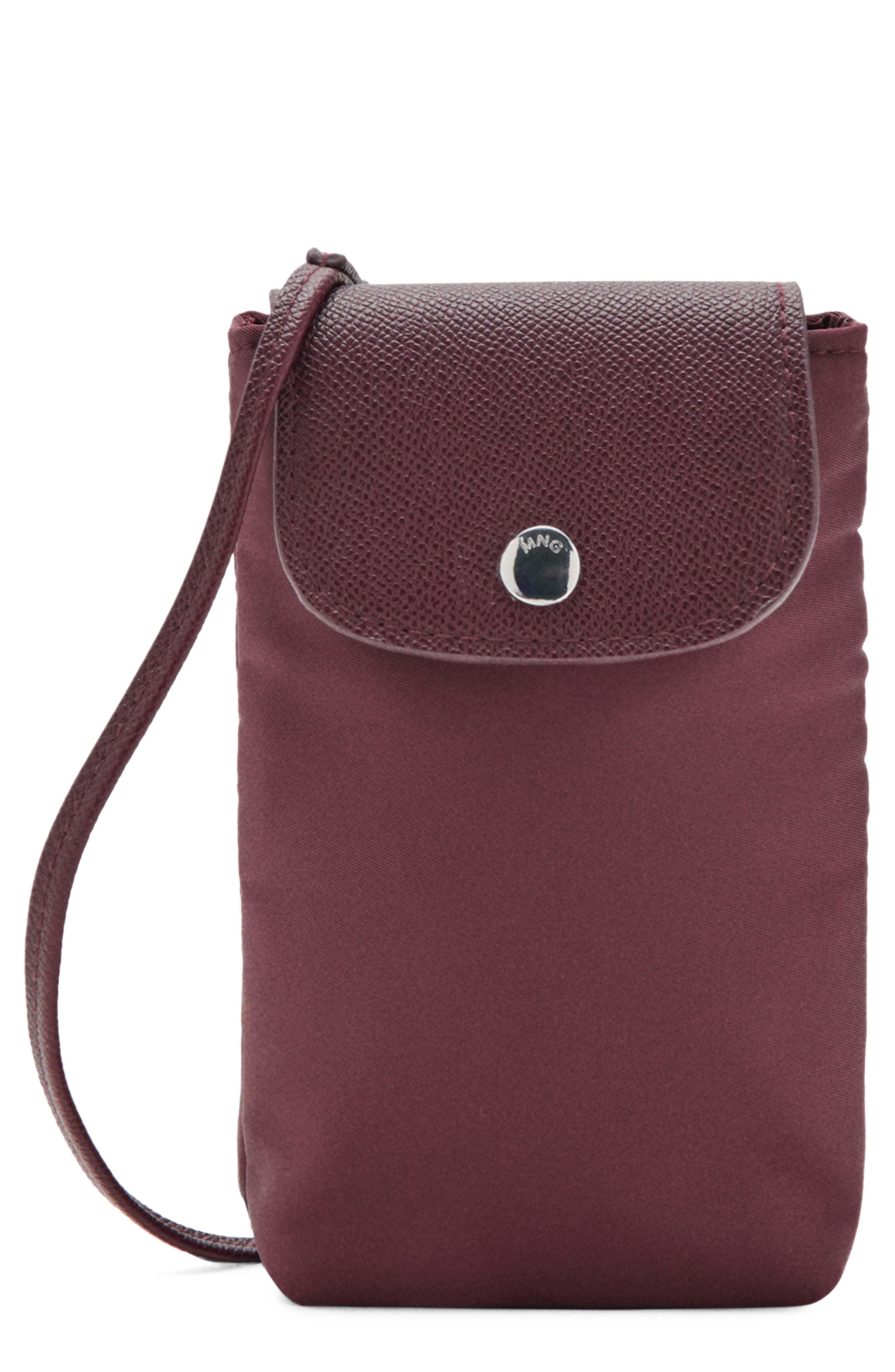 MANGO Nylon Phone Crossbody Bag, Main, color, Burgundy