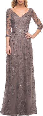 La Femme Beaded Lace Gown
