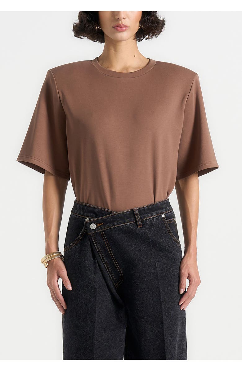 Manière De Voir Mia Wide Shoulder Bodysuit T-Shirt, Alternate, color, Brown