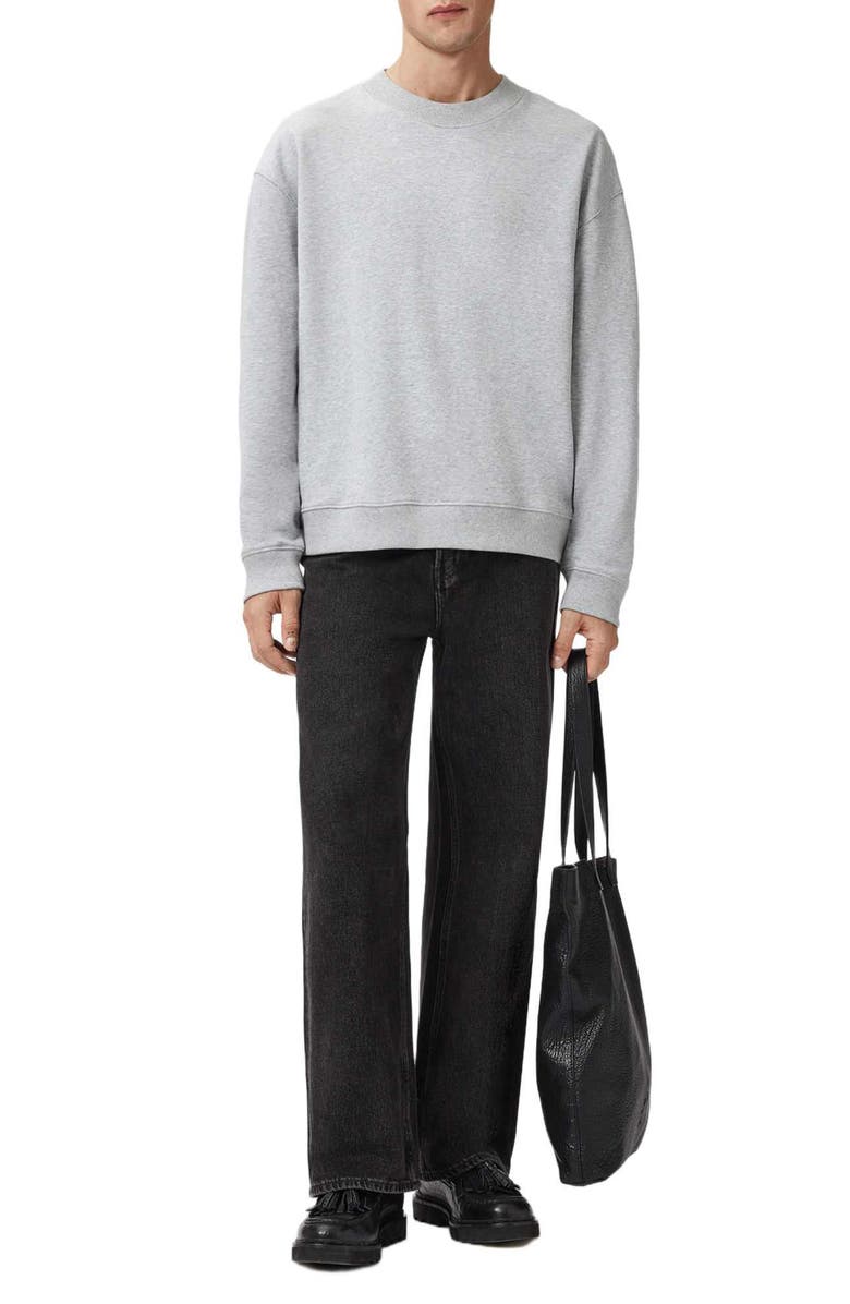AllSaints Milo Oversize Cotton Fleece Crewneck Sweatshirt, Alternate, color, Light Grey Marl