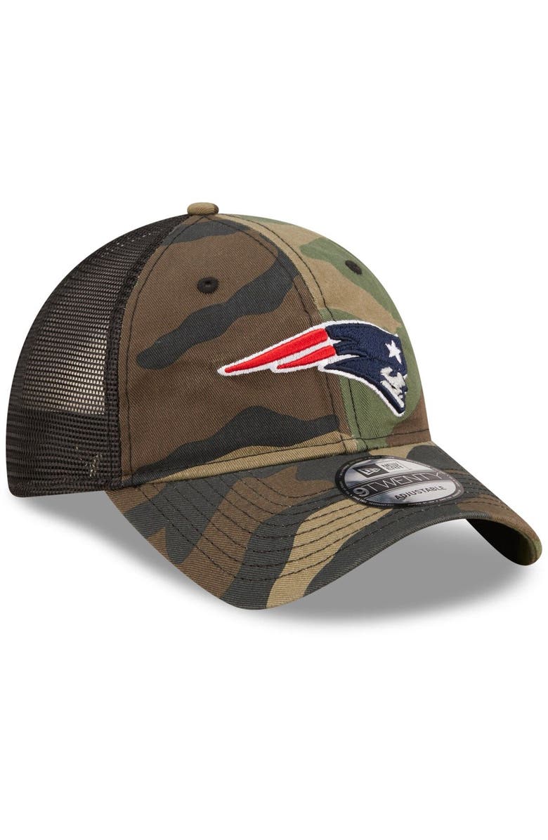 New Era Men's New Era Camo/Black New England Patriots Basic 9TWENTY Trucker Snapback Hat, Alternate, color,