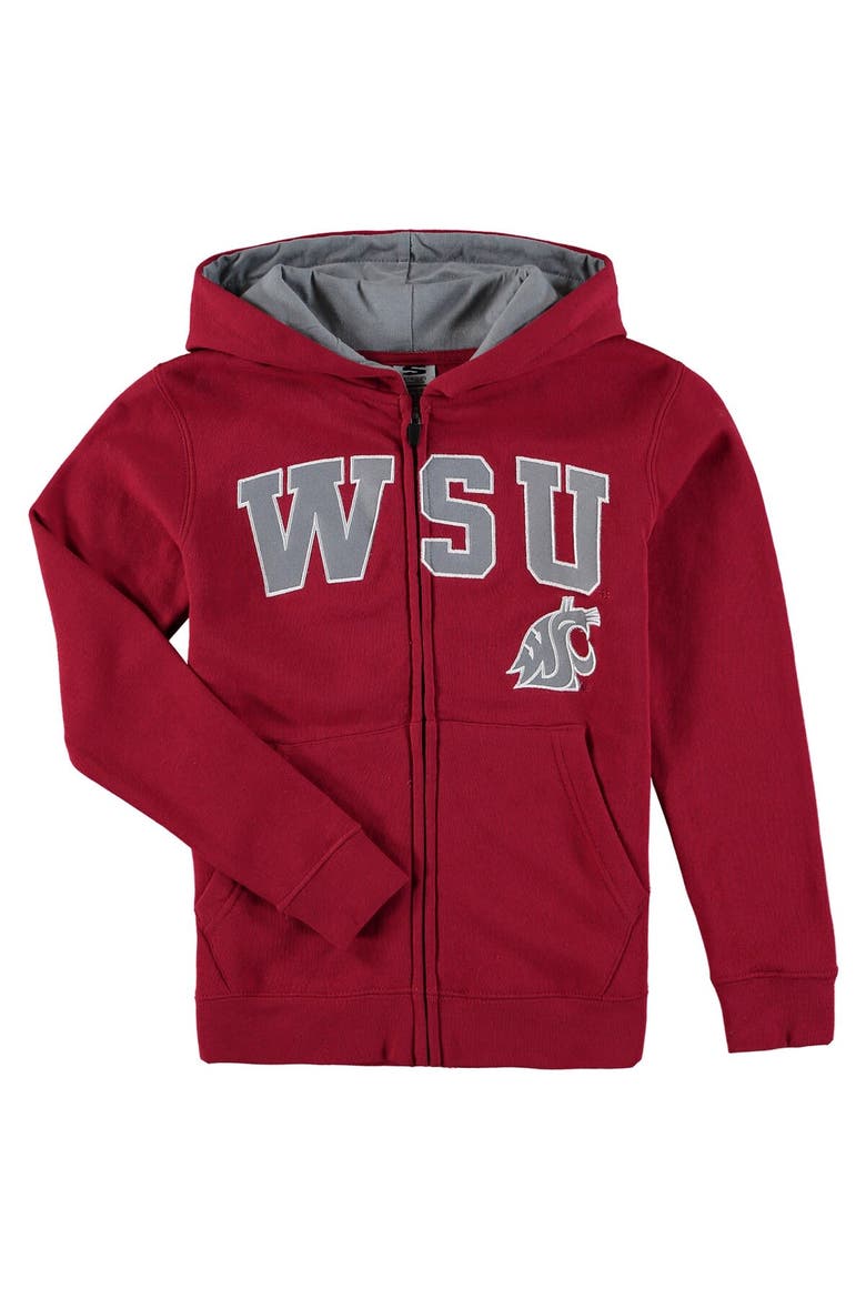 Youth Crimson Washington State Cougars Applique Arch & Logo Full-Zip Hoodie, Main, color, Cardinal