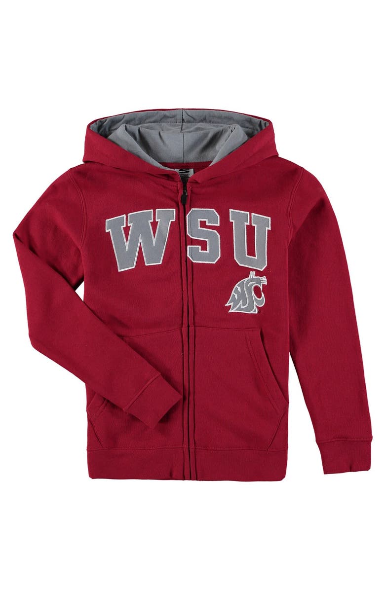 STADIUM ATHLETIC Youth Crimson Washington State Cougars Applique Arch & Logo Full-Zip Hoodie, Main, color, 