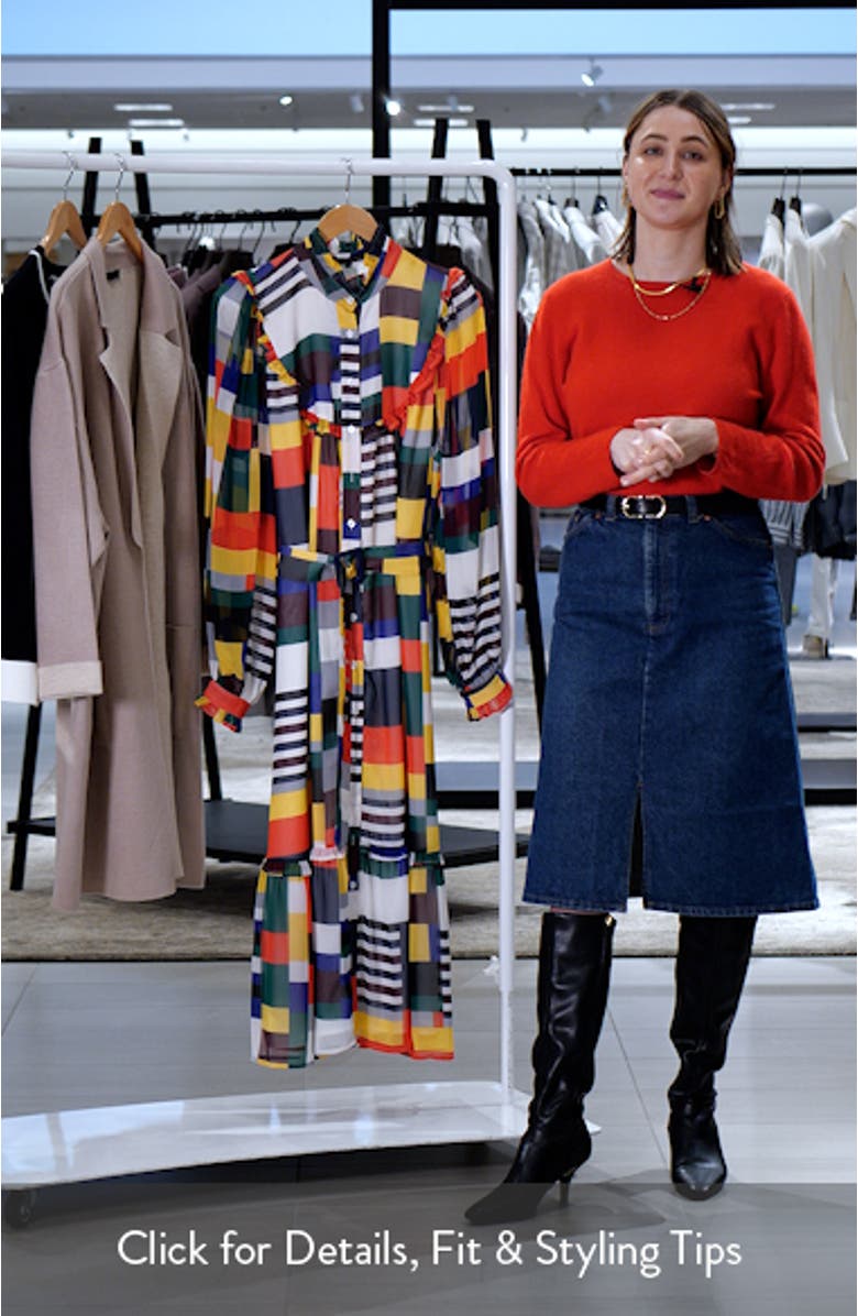 Plaid Ruffle Bib Belted Long Sleeve Maxi Dress, sales video thumbnail