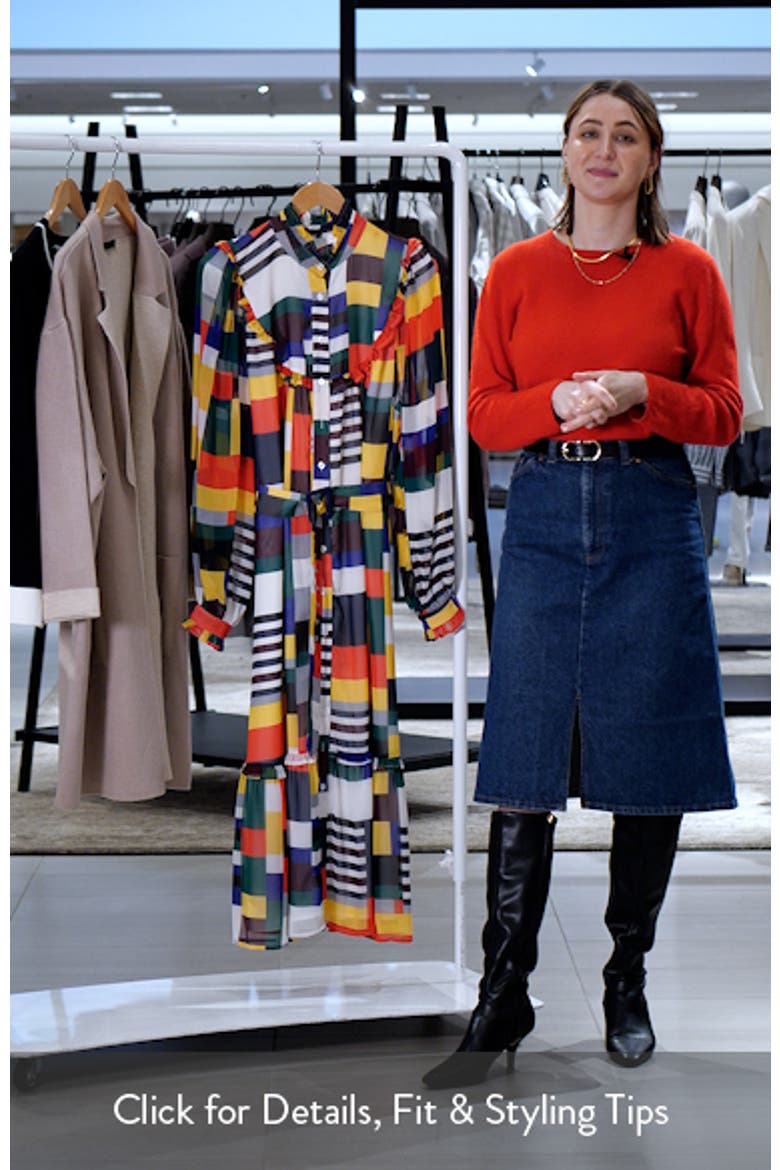 Plaid Ruffle Bib Belted Long Sleeve Maxi Dress video