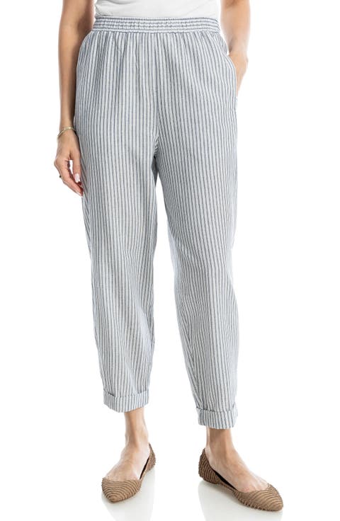 Stripe Cuffed Crop Barrel Leg Pants