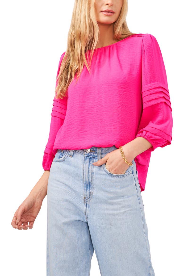 Pleated Sleeve Gauze Blouse, Main, color, HOT PINK