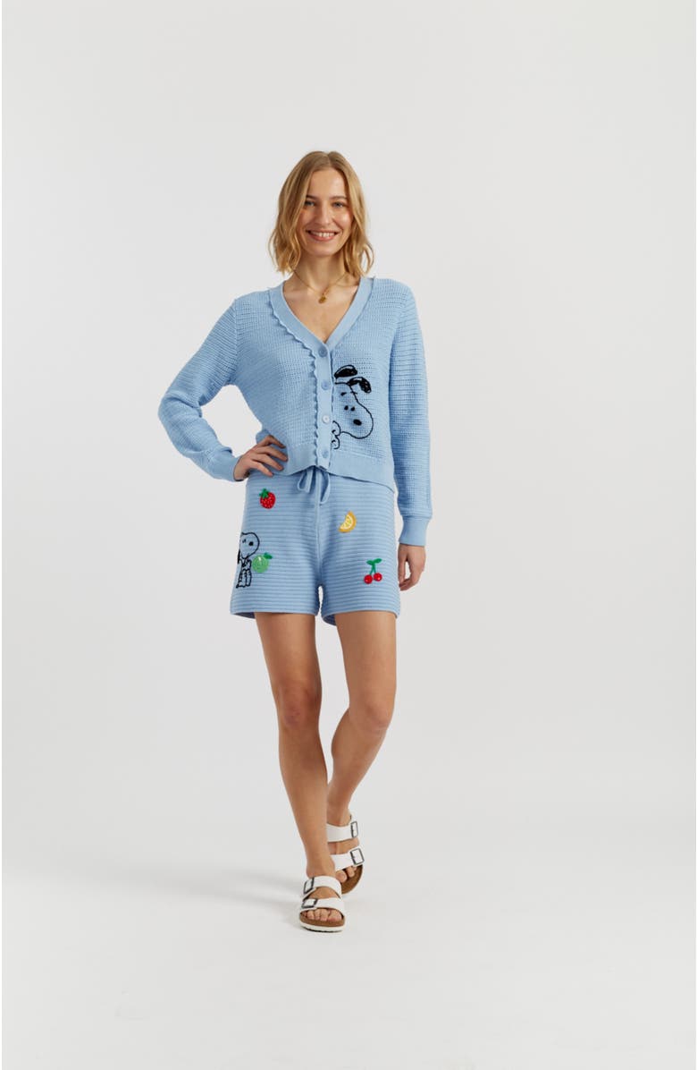 Chinti & Parker Cotton Snoopy Crochet Peekabo Cardigan, Alternate, color, Light Blue
