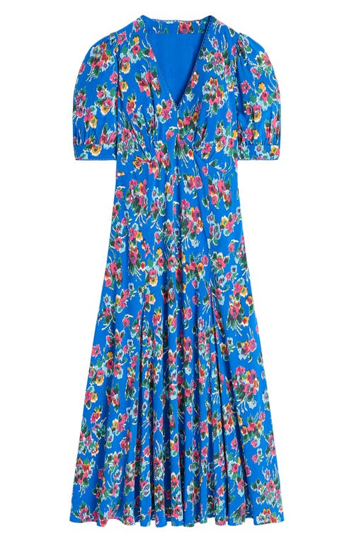 Boden Rosie Floral Print Puff Sleeve Godet Maxi Dress In Blue