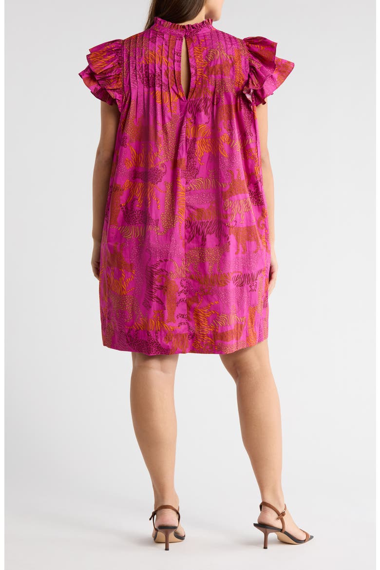 In The Jungle Print Ruffle Sleeve Shift Dress, Alternate, color, MAGENTA