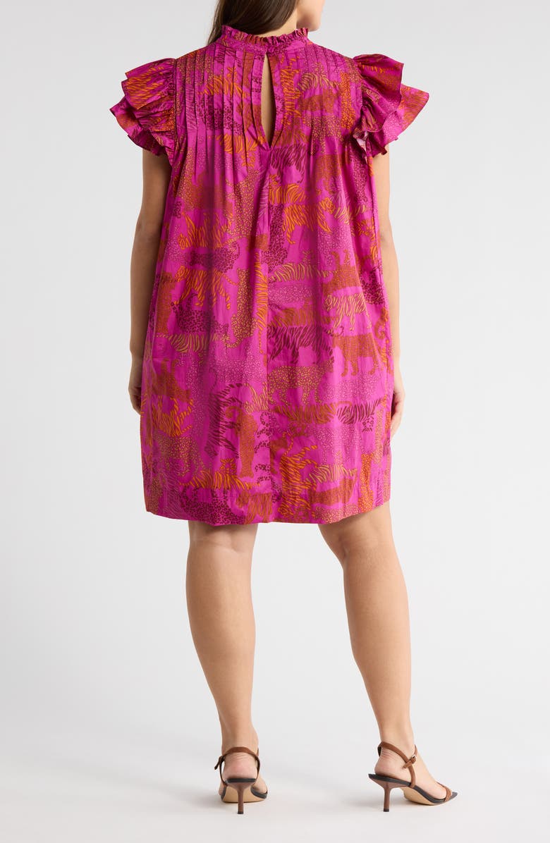 SUGARLIPS In The Jungle Print Ruffle Sleeve Shift Dress, Alternate, color, Magenta