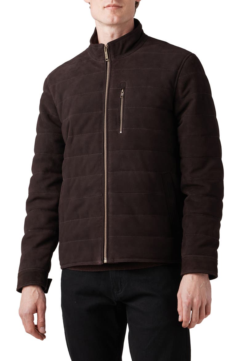 Waverley Water Repellent Quilted Suede Bomber Jacket, Main, color, CHOCOLATE