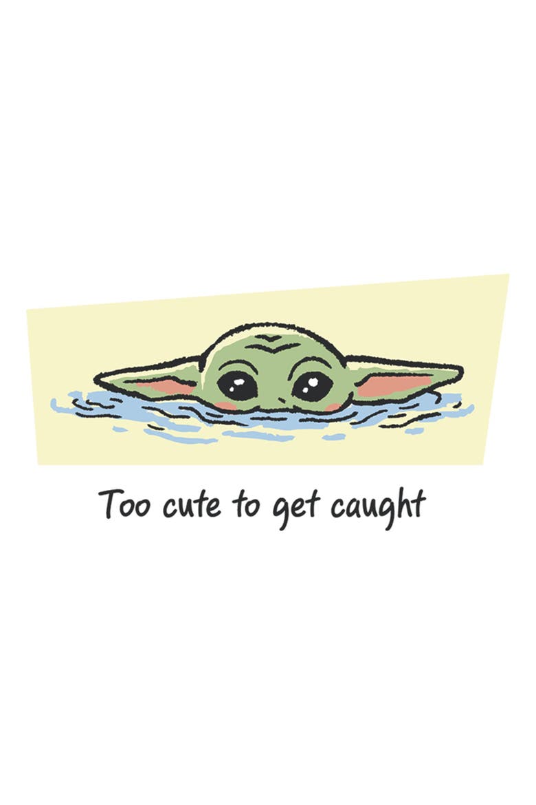 Juniors Star Wars The Mandalorian and Grogu Too Cute To Get Caught T Shirt, Alternate, color, White