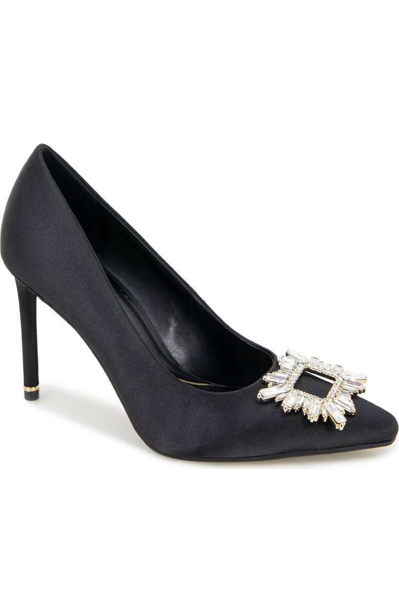 Kenneth Cole Quinnly Jewel Pointed Toe Pump, Main, color, Black Satin