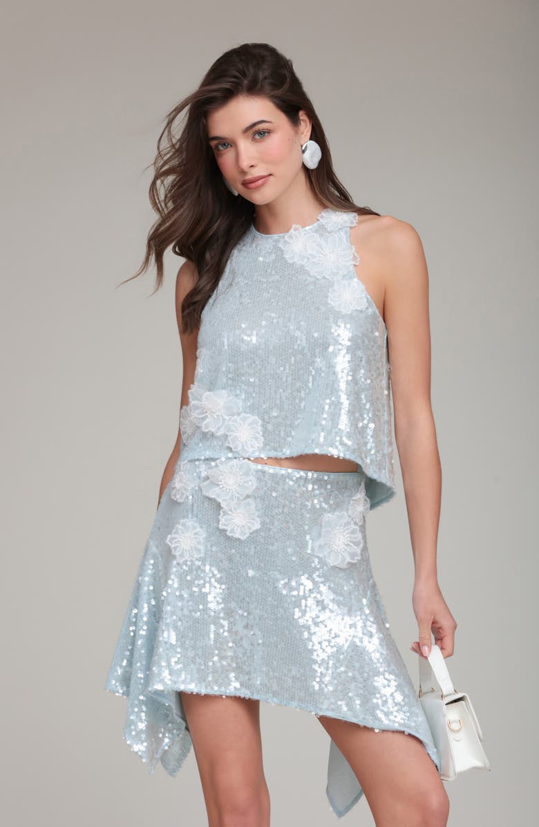 Avec Les Filles A-Line Sequin Floral Appliqué Crop Top, Alternate, color, Ice Blue