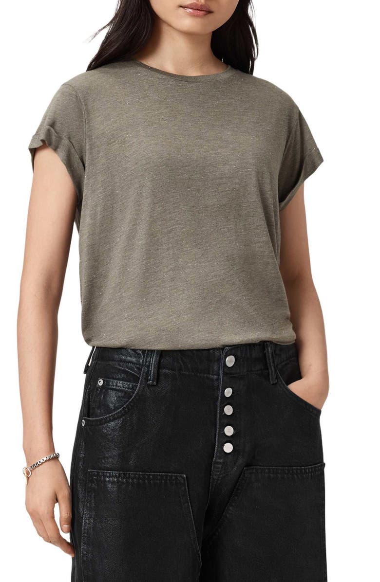 AllSaints Anna Shimmer T-Shirt, Main, color, Khaki Green