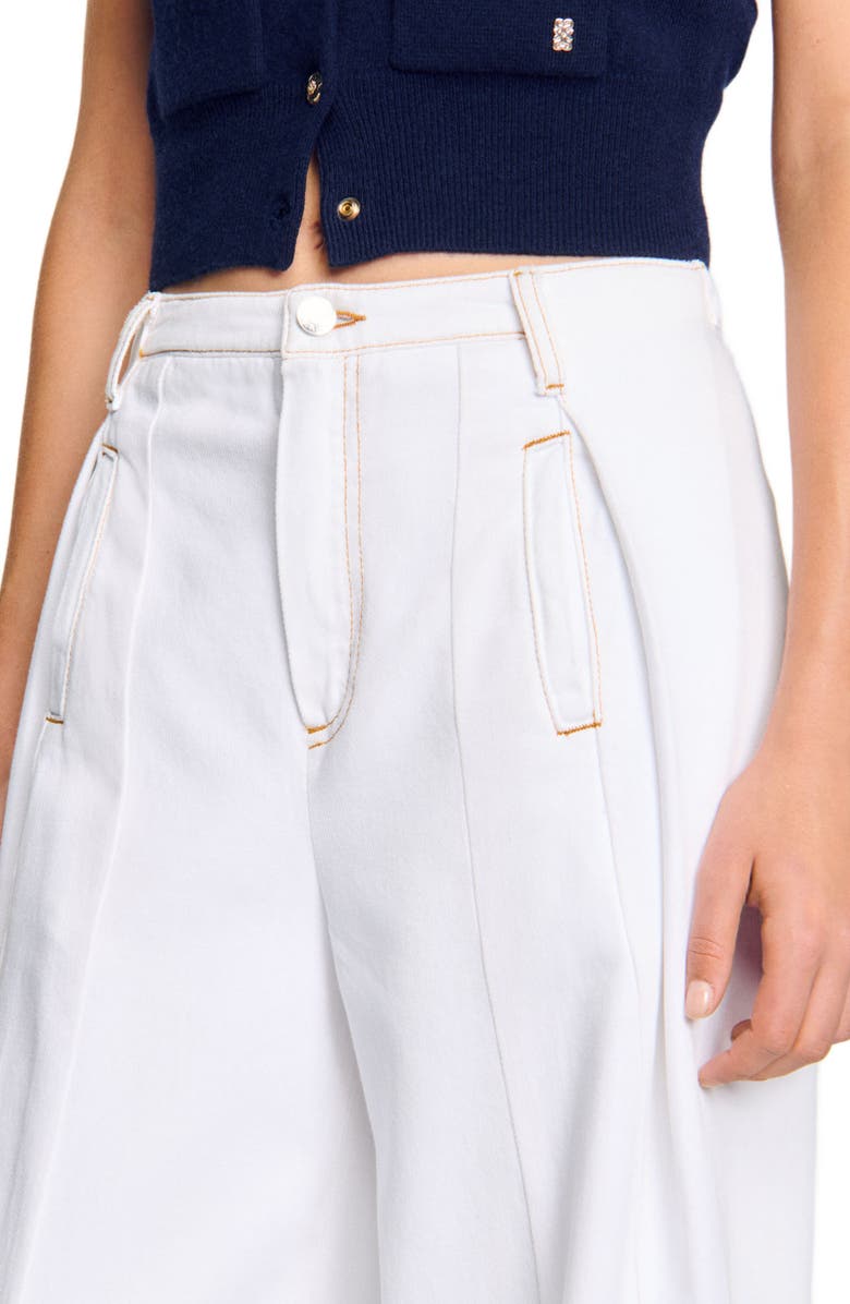 SANDRO Topstitched wide-leg jeans, Alternate, color, White