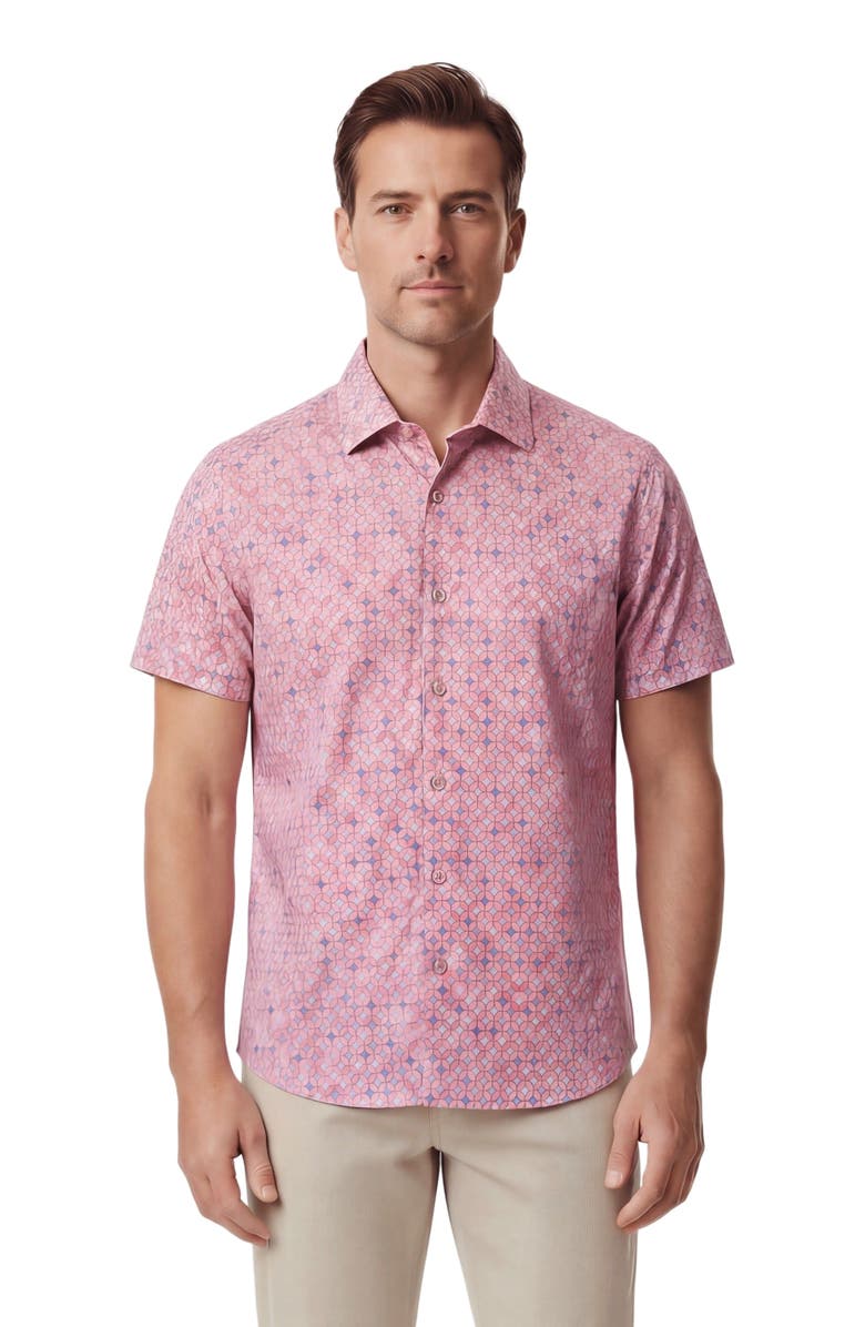 Lords of Harlech Retro Star Mens Printed Button Up Shirt, Main, color, Retro Star Coral