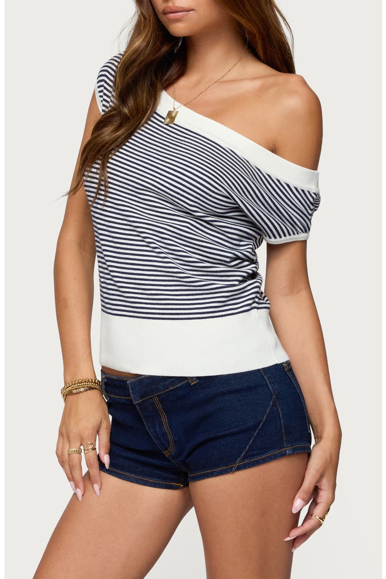 Lottey Stripe Off the Shoulder Top, Alternate, color, CREAM-AND-NAVY
