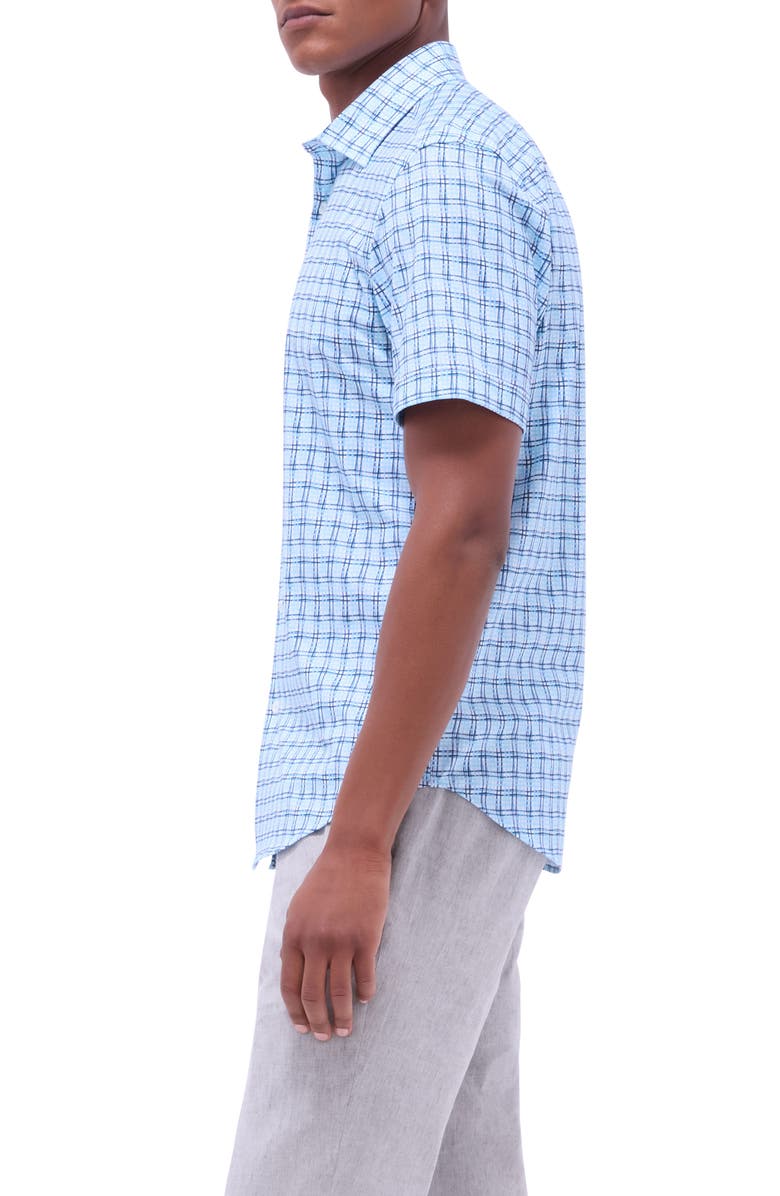 Bugatchi Miles OoohCotton<sup>®</sup> Windowpane Short Sleeve Button-Up Shirt, Alternate, color, Ice