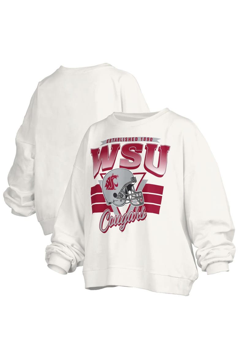 Women's Pressbox White Washington State Cougars Oversized Janice Retro Waist-Length Pullover Sweatshirt, Alternate, color, White