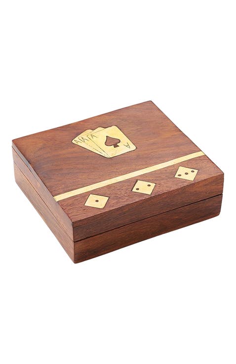 Game Night Box (5 Dice, Playing Cards) - Handcrafted Wood