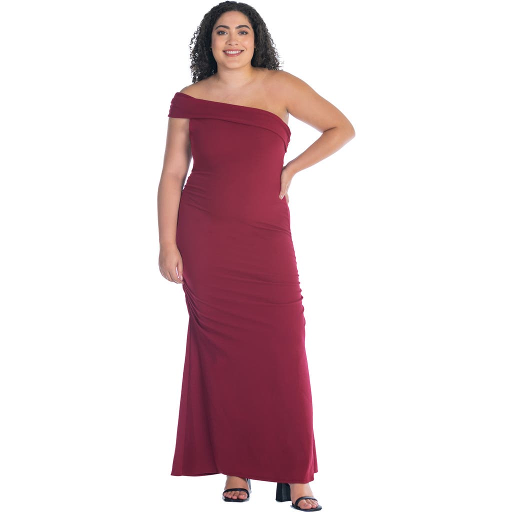 24seven Comfort Apparel Formal One Shoulder Rouched Mermaid Maxi Dress In Burgundy