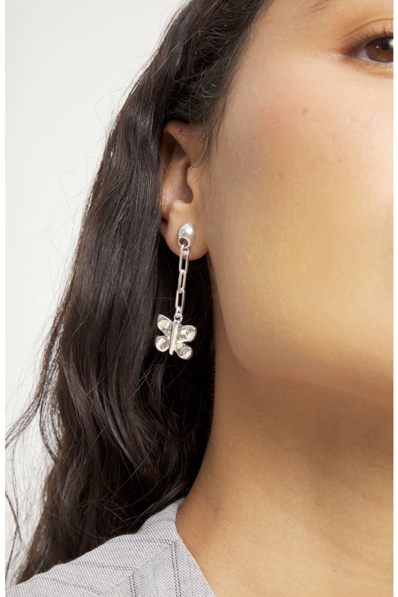Long Butterfly Earrings in Silver-Tone, Alternate, color, Silver