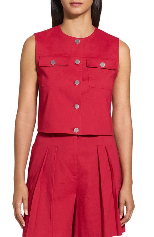 Shop Theory Linen Blend Trucker Vest In Cherry