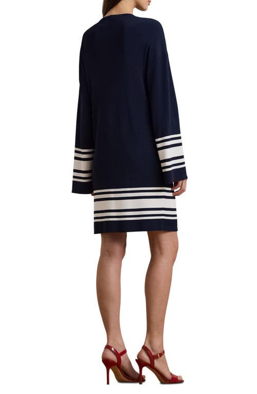 Ralph Lauren Two-tone Cap-sleeve Shift Sweater Dress In Refined Navy/white