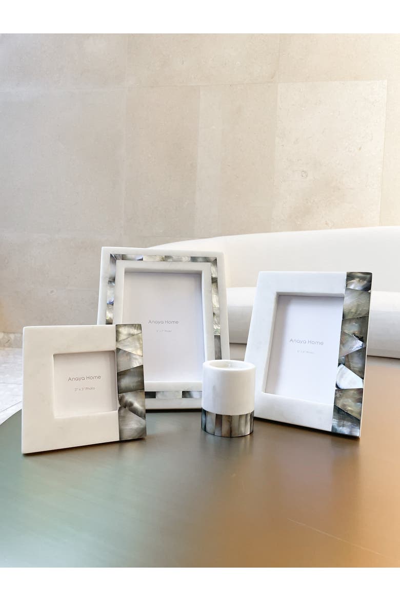 Grey Mother of Pearl Marble Picture Frames, Alternate, color, White