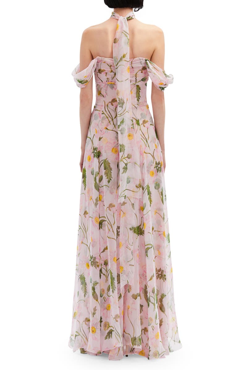Oscar de la Renta Poppy Print Ruched Off the Shoulder Silk Chiffon Gown, Alternate, color,