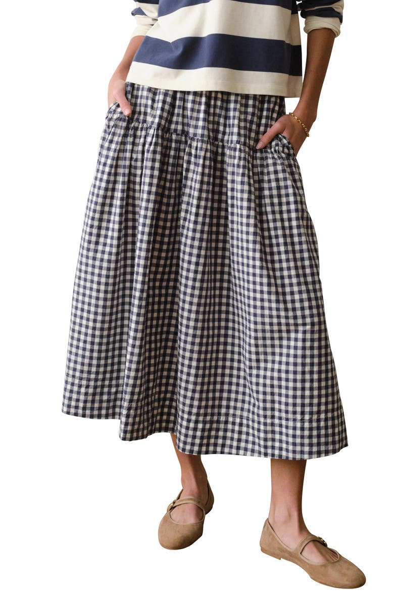 Gia Pima Cotton Gingham Skirt, Main, color, NAVY GINGHAM