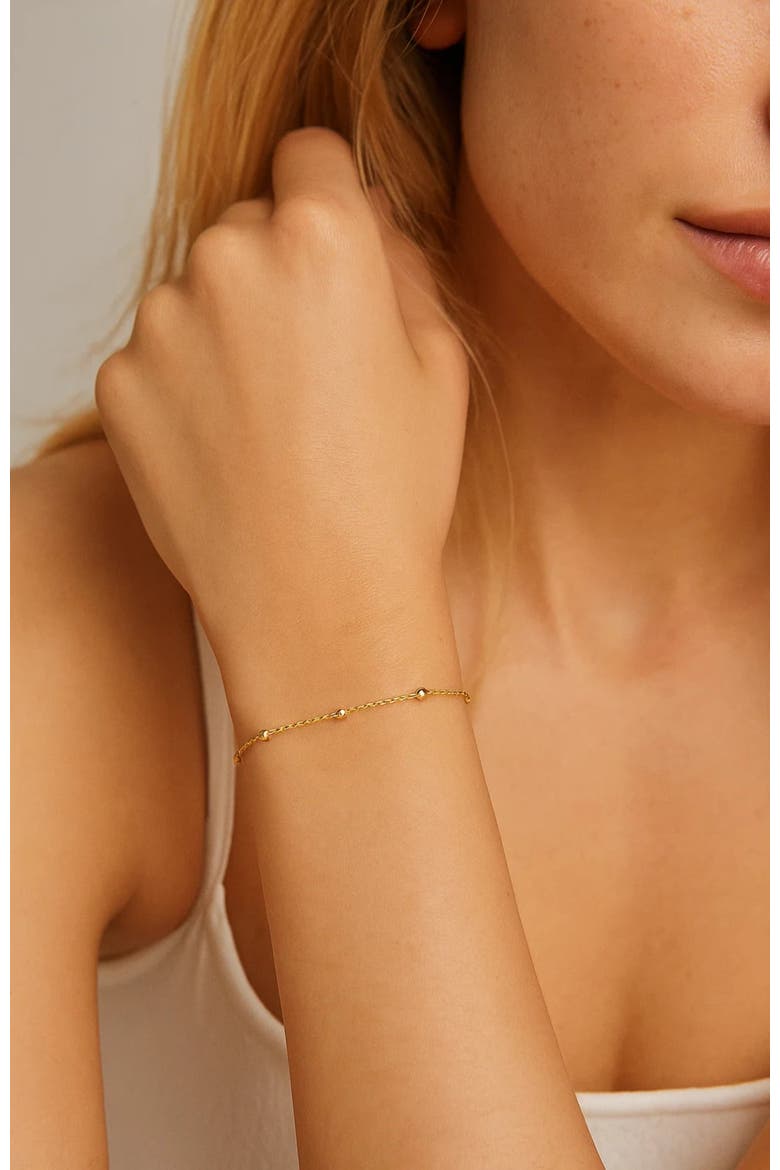 Gold Beaded Link Bracelet with Adjustable Chain, Alternate, color, Gold