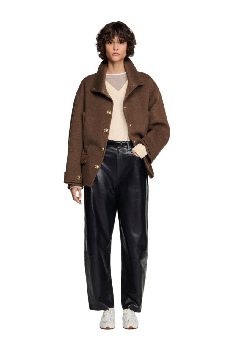Double-faced standing collar coat, Alternate, color, Olive green