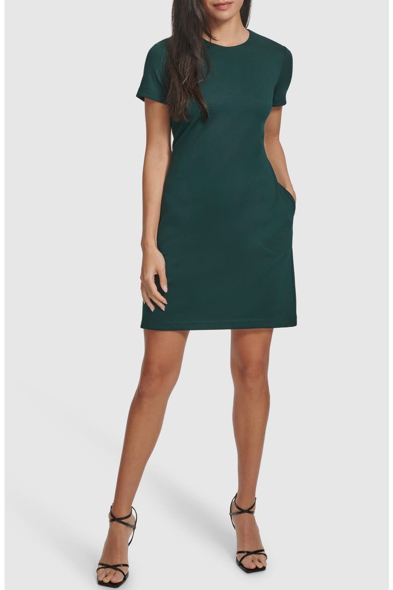 Short Sleeve Ponte Sheath Dress, Main, color, MALACHITE
