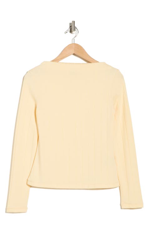 Boat Neck Long Sleeve Ribbed Top