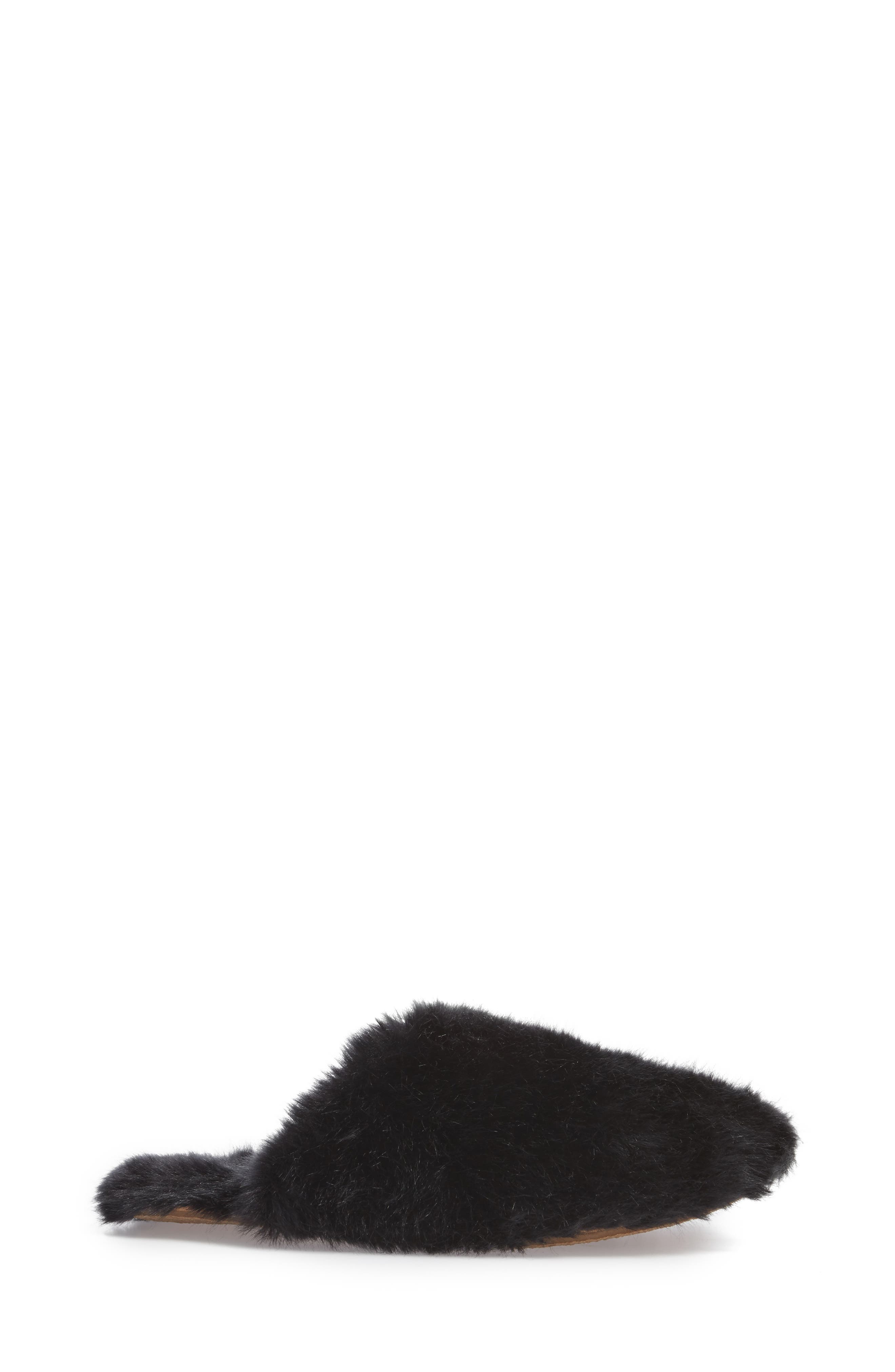 Faux Fur Slipper, Alternate, color, BLACK