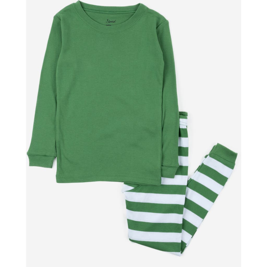 Leveret Kids Two-piece Striped Cotton Matching Family Holiday Pajamas In Green