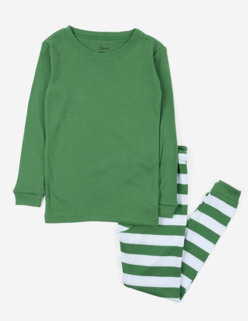 Leveret Kids Two-piece Striped Cotton Matching Family Holiday Pajamas In Green