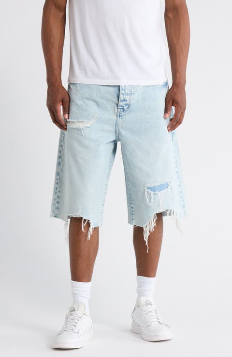 Blowout Patched Raw Hem Denim Shorts