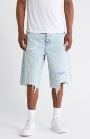 PURPLE BRAND Blowout Patched Raw Hem Denim Shorts