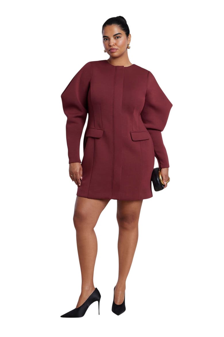 Exaggerated Sleeve Jacket Mini Dress, Alternate, color, FIRED BRICK