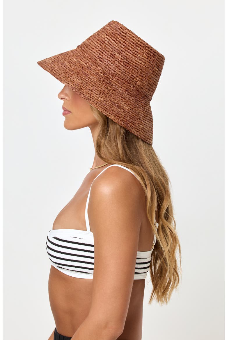 Seville Raffia Bucket Hat, Alternate, color, BROWN