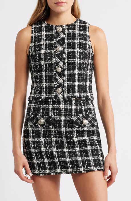 French Connection Windowpane Tweed Crop Top