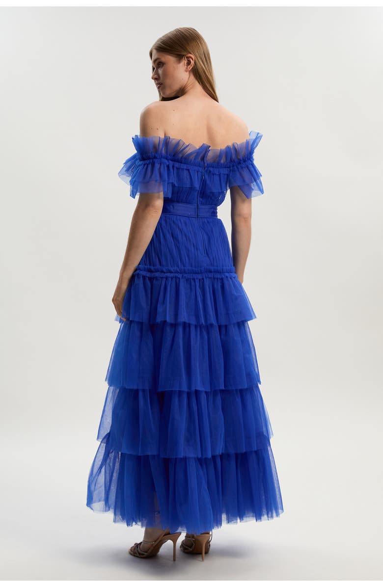 Karen Millen Tulle Off Shoulder Maxi Dress, Alternate, color, Cobalt